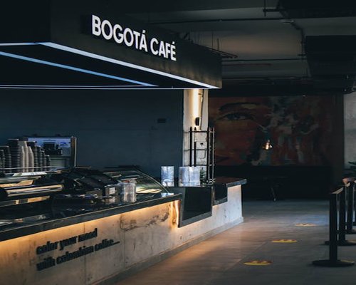 A modern cafe workspace in Bogota